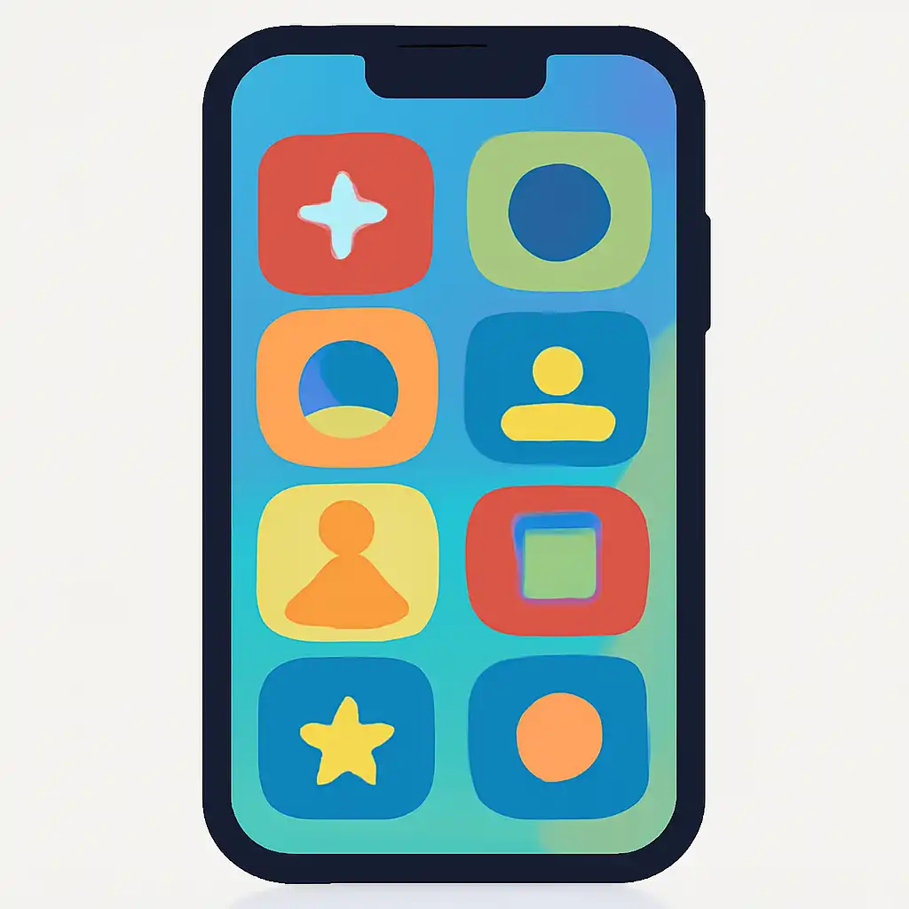 Smartphone shown from the front displaying a colourful flat layout of abstract game icons and rounded tiles (no text, no letters, no labels), 92 Club
