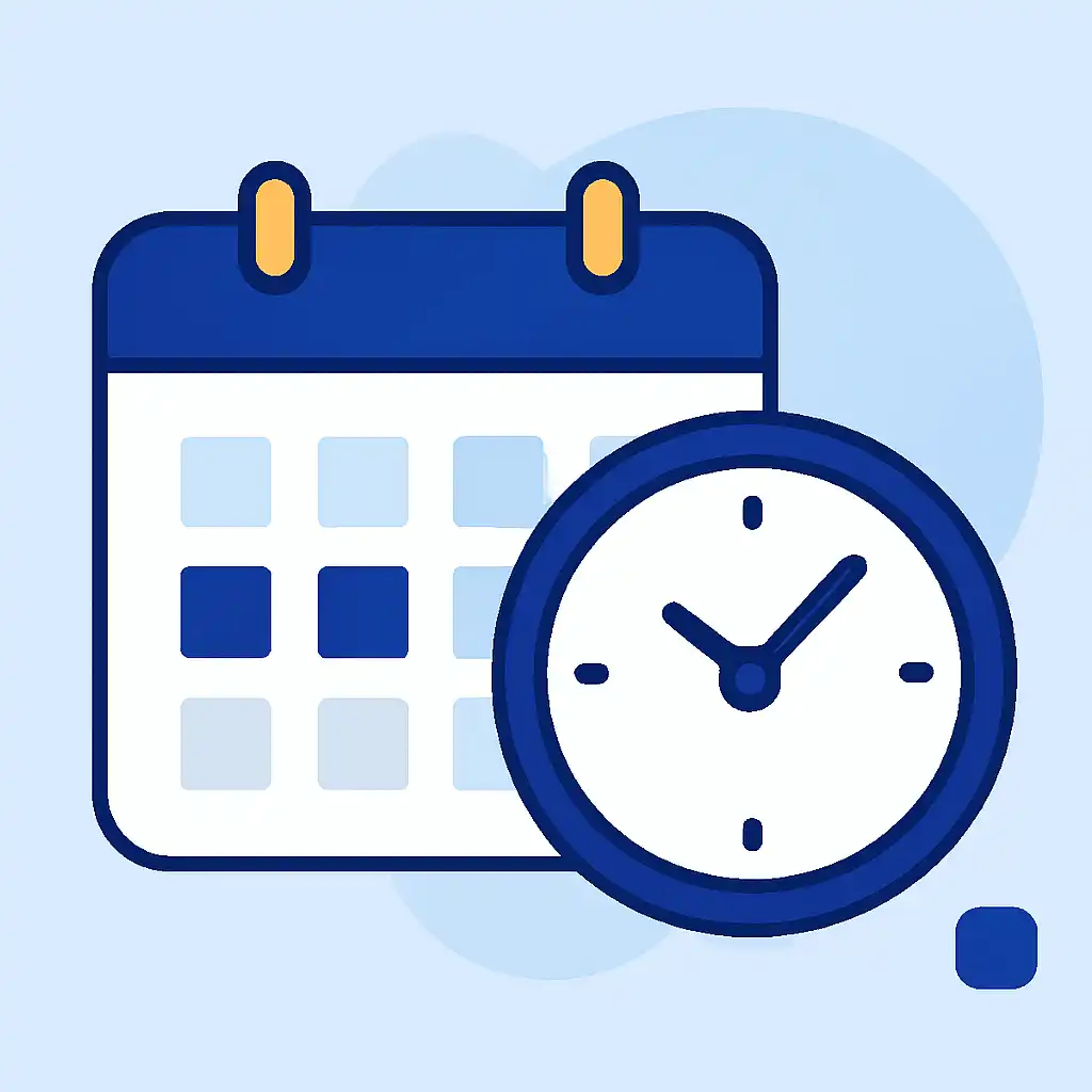 Calendar with clock: 92 Club timing and schedule visual